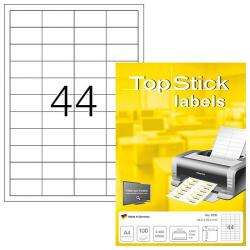TopStick No. 8731 univerzális 48, 3x25, 4mm méretű, fehér öntapadós etikett címke A4-es íven - 4400 címke / doboz - 100 ív / doboz (TopStick 8731)