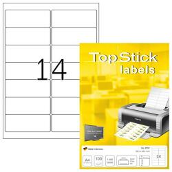 TopStick No. 8757 univerzális 99, 1x38, 1mm méretű, fehér öntapadós etikett címke A4-es íven - 1400 címke / doboz - 100 ív / doboz (TopStick 8757)