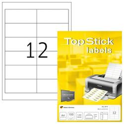 TopStick No. 8711 univerzális 96, 5x42, 3mm méretű, fehér öntapadós etikett címke A4-es íven - 1200 címke / doboz - 100 ív / doboz (TopStick 8711)
