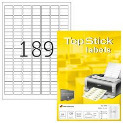 TopStick No. 8780 univerzális 25, 4x10mm méretű, fehér öntapadós etikett címke A4-es íven - 18900 címke / doboz - 100 ív / doboz (TopStick 8780)