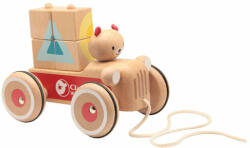 Classic World Mașină de tras Classic world, din lemn, cu ursuleț Coco și cuburi