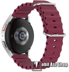  Okosóra szíj - szilikon, cső­szerkezetes kialakítás, rugalmas, csatos - BORDÓ - 132mm+86mm hosszú, 20mm széles - SAMSUNG Galaxy Watch 42mm / Amazfit GTS / Galaxy Watch3 41mm / HUAWEI Watch GT 2 42mm /