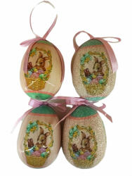 Yala Design Húsvéti dekorációs tojás nyuszi kosárban 4db