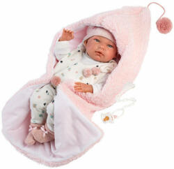 Llorens Nica újszülött baba rózsaszín pólyában 40 cm