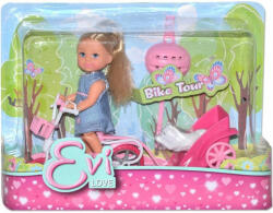 Simba Toys Evi Love - Evi baba biciklivel, pink utánfutóval és kiskutyával