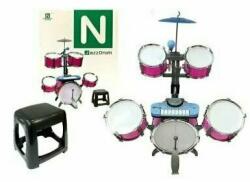 LeanToys Set de tobe muzicale de jucarie pentru copii, cu scaunel, microfon si mixer, roz, LeanToys, 4835 (58571) - babyneeds Instrument muzical de jucarie