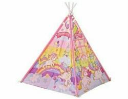 LeanToys Cort indian de joaca pentru fetite, roz cu unicorni, 10514 (564890)