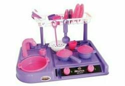 LeanToys Bucatarie din plastic pentru copii, cu accesorii de bucatarie, roz-mov (562607)