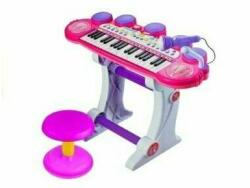 LeanToys Orga electrica pentru copii, cu stativ, scaun, microfon si slot USB, LeanToys, roz, 3466 (104109) - babyneeds