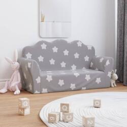 vidaXL Canapea pentru copii 2 locuri, gri deschis cu stele, pluș moale (341863) Canapea