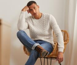 Tchibo Férfi kötött pulóver, gyapjúval, krém Krém XL