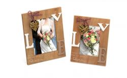 KPH Esküvői fa fotókeret RAPTURE OF LOVE 10x15 cm natural applikációval - karpex