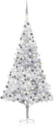 vidaXL Ezüst színű műkarácsonyfa LED fényekkel és gömbökkel 210 cm (3077697)