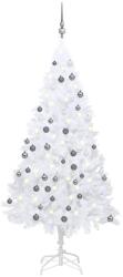 vidaXL Fehér műkarácsonyfa LED fényekkel és gömb szettel 180 cm (3077713)