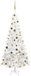 vidaXL Fehér fél műkarácsonyfa LED fényekkel és gömb szettel 240 cm (3077496)