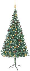 vidaXL Műkarácsonyfa LED fényekkel gömb szettel és tobozokkal 210 cm (3077529)