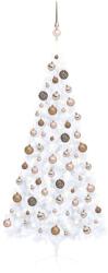 vidaXL Fehér fél műkarácsonyfa LED fényekkel és gömb szettel 180 cm (3077570)