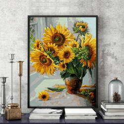 Pictorul Fericit Blooming Sunflowers - Pictură pe numere Panza pictura