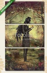  Többrészes Vászonkép, Premium Kollekció: Raven egy sötét erdőben néz az órára(125x70 cm, L01)