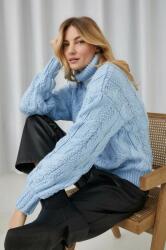 ANSWEAR gyapjú pulóver meleg, női, garbónyakú - kék S/M