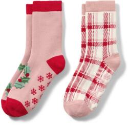 Tchibo 2 pár lány zokni szettben, csúszásgátló, szív 1x rózsaszín, barna és kék jacquard szívmintával, 1 krémszínű-kék kockás 27-30