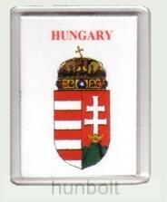  Magyar címer Hungary felirattal fehér alapon hűtőmágnes (műanyag keretes mágnes)