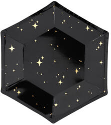 PartyDeco S. r. o Papír tányér, fekete, ünnepi, csillagos, 20 cm