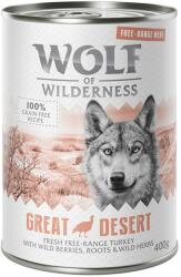 Wolf of Wilderness Wolf of Wilderness Pachet economic Adult "Free-Range Meat" 12 x 400 g - Great Desert Curcan crescut în aer liber