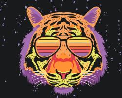 Festés számok szerint - Tigris szemüveggel Méret: 40x50cm, Keretezés: Keret nélkül (csak a vászon)