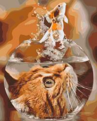 Festés számok szerint - Aranyhal macska szemszögéből Méret: 40x50cm, Keretezés: Keret nélkül (csak a vászon)