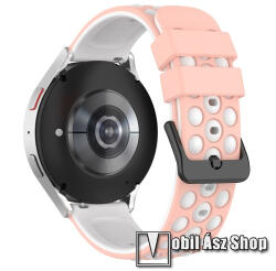  Okosóra sportszíj - RÓZSASZÍN / FEHÉR - szilikon - 121mm+94mm hosszú, 20mm széles - SAMSUNG Galaxy Watch5 44mm / Watch5 40mm / Watch5 Pro / Watch4 Classic 46mm / Watch4 Classic 42mm / Watch4 44mm / Wa