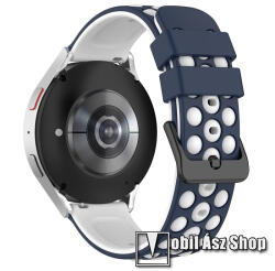  Okosóra sportszíj - SÖTÉTKÉK / FEHÉR - szilikon - 121mm+94mm hosszú, 22mm széles - Realme Watch 3 / Xiaomi Watch S1 Pro / Huami Amazfit Zepp Z / Haylou RT2 LS10 / HUAWEI Watch GT / GT 2 46mm / GT 3 Pr