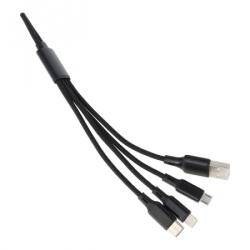 3in1 Type-C, Micro Usb, Lightning csatlakozós fonott nylon adatkábel kulcstartó, fekete