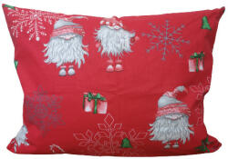  Karácsonyi manó - hópehely mintás kispárnahuzat piros alapon - 40x50 cm