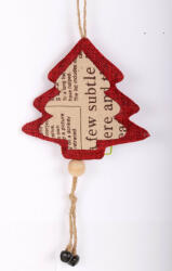  Textil karácsonyfa újság mintás 15 cm bordó-barna (QX459655)
