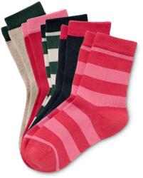 Tchibo 5 pár kislány zokni szettben, piros/rózsaszín/sötétzöld 1x bézs-sötétzöld, 1x piros-rózsaszín, 1x sötétzöld-bézs csíkos, 1x sötétkék-piros, 1x piros-rózsaszín csíkos 23-26