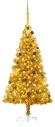 vidaXL Arany színű műkarácsonyfa LED fényekkel és gömb szettel 210 cm (3077520)