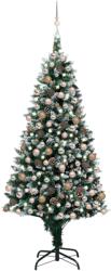 vidaXL Műkarácsonyfa LED fényekkel gömb szettel és tobozokkal 210 cm (3077618)