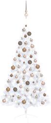 vidaXL Fehér fél műkarácsonyfa LED fényekkel és gömb szettel 150 cm (3077569)