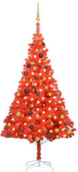vidaXL Piros műkarácsonyfa LED fényekkel és gömb szettel 180 cm (3077514)