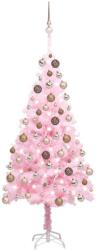 vidaXL Rózsaszín műkarácsonyfa LED fényekkel és gömb szettel 120 cm (3077583)