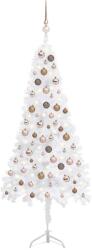 vidaXL Fehér sarok műkarácsonyfa LED fényekkel és gömb szettel 150 cm (3077958)