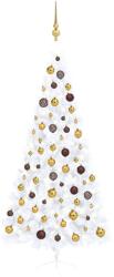 vidaXL Fehér fél műkarácsonyfa LED fényekkel és gömb szettel 210 cm (3077485)