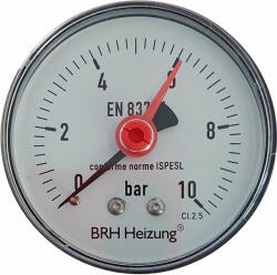  Hátsó csatlakozású nyomásmérő D63mm, 1/4", 0-10bar