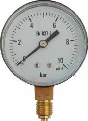 Kede 0-10, 0 bar, 1/4˝ (D63mm) alsó csatlakozású nyomásmérő, fém házban