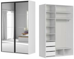 BRW Гардероб flex 151 / 66 / 240 см бял с огледало и плъзгащи врати (f57-szafa_zestaw_91-bi/sz)