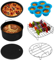 Cosori forrólevegős olajsütő tartozékok, 6 részes tartozékkészlet 5, 5 literes sütőhöz, sütőforma, pizzaserpenyő, grillrács, gőzölő, szilikonszőnyeg, muffin forma (C158-6AC) - kontaktor