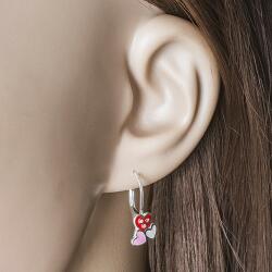 Ekszer Eshop 925 ezüst fülbevaló, három szív rózsaszín és fehér fénymázzal