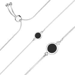 Ekszer Eshop 925 ezüst karkötő - kígyómintás lánc, fekete közepű kör