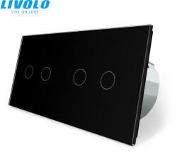 LIVOLO C72714WB LIVOLO dupla érintős redőnykapcsoló, 240V 3A, fekete üvegkeret (C72714WB)